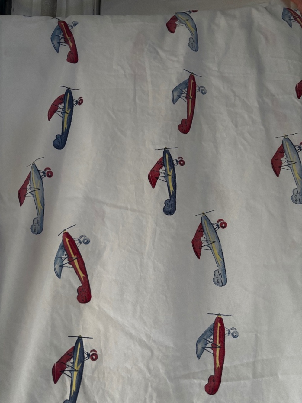 Pottery Barn Kids Vintage Airplane Twin Bed Sheet White Red Blue Biplane